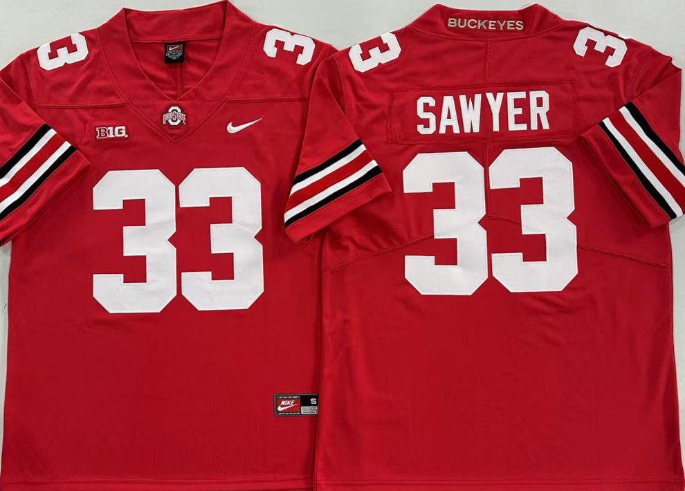 Men Ohio State Buckeyes #33 Sawyer Red Nike 2025 NCAA Jersey
